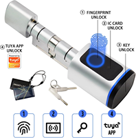 Serrure de porte intelligente à cylindre avec empreinte digitale, carte RFID/NFC/IC, déverrouillage par application Tuya, Wi-Fi, prise en charge de la clé mécanique pour porte en verre