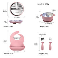 Nouvel ensemble de 6 assiettes et bols pour bébé en acier inoxydable 304 moderne sans BPA avec silicone, idéal pour les repas