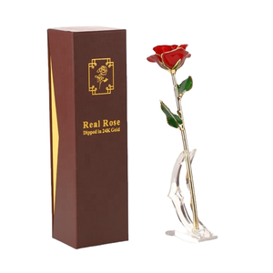 Rosa de Papel Metálico Dorado Hecha a Mano con Flores Rojas de Kelin, Decoración Realista para Interiores/Exteriores, Regalo de Año Nuevo - Product Image 1