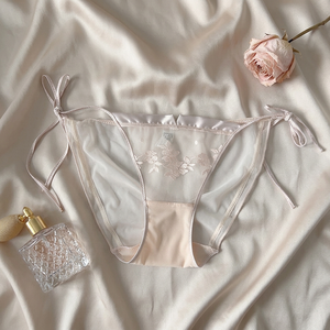 Braguitas de malla rosa bordadas para mujer al por mayor, diseño con lazo lateral, transparentes, de tiro medio, cómodas, ropa interior femenina - Product Image 2