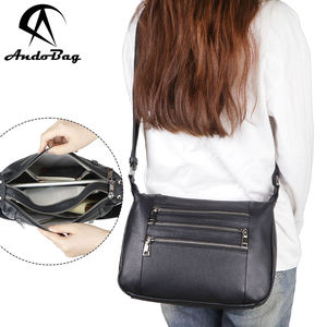 Bolsos cruzados AndoBag para el día a día para mujer, de cuero genuino, con múltiples cremalleras, estilo vintage, informal, para el trabajo, modelo 1809 - Product Image 1
