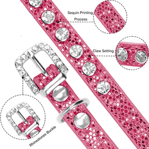 Sparkling Rhinestone Dog & <b>Cat</b> <b>Collar</b> DIY Letter Solid Pattern PU <b>Leather</b> Pet <b>Collar</b> Diamond All Seasons Use Buckle Closure - Product Image 2