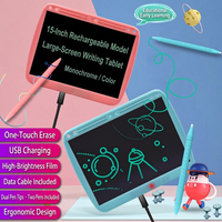 Tablette d'écriture LCD rechargeable de 15 pouces, tableau d'écriture manuscrite, effacement à une touche, couleur ou monochrome, pour l'étude des enfants