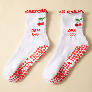Wholesale OEM Design Strawberry Embroidery Ruffle Non Slip Anti-slip <strong>Training</strong> Sports Elite Grip Yoga Custom Pilates <strong>Socks</strong> - Product Image 4