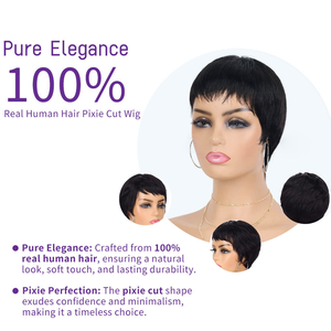 Perruques Courtes Pixie en <span class=keywords><strong>Cheveux</strong></span> Humains, Coupe Pixie, Perruques Courtes Noires Ondulées et Dégradées en <span class=keywords><strong>Cheveux</strong></span> Humains pour Femmes Noires - Product Image 4