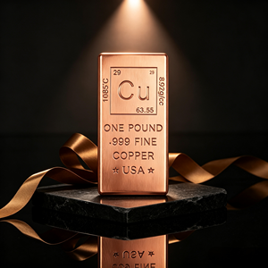 1 Pound 999 Fine Copper Bullion Bar Solid Cast Copper Ingot Cu Periodic <b>Table</b> Element Stamped Embossed Collectible Metal Craft - Product Image 3
