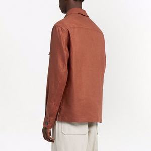 Chemise en lin pour homme avec poche plate et boutons, personnalisable en gros - Product Image 2