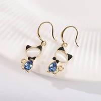 Pendentif chat mignon en cristal bleu opale plaqué or 18 carats, bijoux fantaisie, boucles d'oreilles animales pour femmes et filles