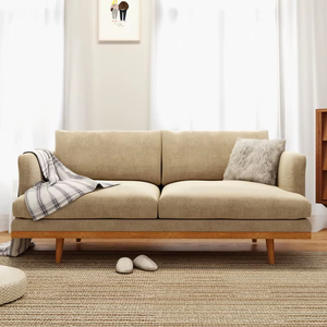 Personnalisé japonais maison salon <span class=keywords><strong>Beige</strong></span> profonde siège <span class=keywords><strong>microfibre</strong></span> tissu rembourrage petite causeuse 2 places base en bois canapé canapé <span class=keywords><strong>chaise</strong></span> - Product Image 2
