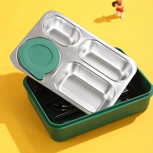 Bencircle B138 Stainless Steel Lunch <b>Box</b> 3 Compartments Portable Bpa Free Leak Proof For Children Cute Design Rectangle Shape - Product Image 3