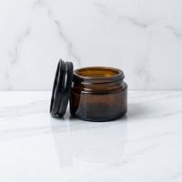 Pot en verre ambré épais rechargeable de 30 g pour maquillage, baume à lèvres, crème visage, avec couvercle noir et spatule
