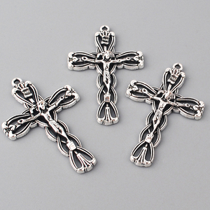 Colgante de Crucifijo con Estatua de Jesús Católica Chapada en Plata Antigua ACR018 Kingme para Collar de Rosario <span class=keywords><strong>DIY</strong></span> - Product Image 1