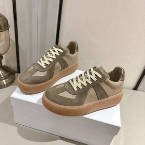 Retro Color-Block Thick Sole Training Shoes for Women <b>Matte</b> Leather Height Enhancing Versatile <b>Rubber</b> Sole Casual Sneakers - Product Image 1