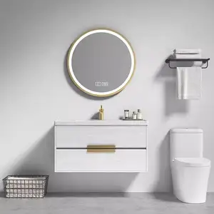 Modern su geçirmez kontrplak tek lavabo beyaz ahşap makyaj masası Modern stil banyo dolapları, satılık banyo duvar dolabı