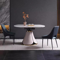 Articles populaires à vendre en ligne poste restaurants modernes design simple pieds en cuir table à manger ronde extensible en céramique blanche