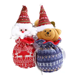 Decoración navideña de Año Nuevo para el hogar Lino Santa Claus Bolsa de regalo de felpa tejida muñeco de nieve Bolsas grandes de dulces Bolsa de manzana de dibujos animados de vacaciones