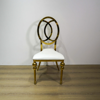 Chaise de banquet d'hôtel moderne de luxe en acier inoxydable doré à dossier ouvert, chaise d'événement de mariage rembourrée blanche pour salon