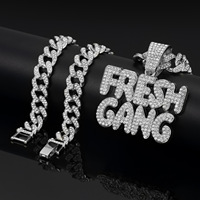 Pendentif Alphabet Iced FRESH GANG pour Hommes, entièrement serti de diamants, en alliage d'acier inoxydable, avec chaîne cubaine, style Hip Hop, cadeau pour rappeurs