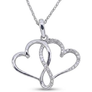 Jewelspaark Double Heart Pendant Necklace 0.19 Cttw Diamond Rhodium Plated 925 Sterling Silver Trendy Women's Engagement Jewelry - Product Image 1