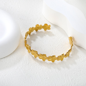 Floral Open Cuff <b>Bracelet</b> Stainless Steel Gold Tone Women's Fashion Jewelry <b>Bracelet</b> - Product Image 3