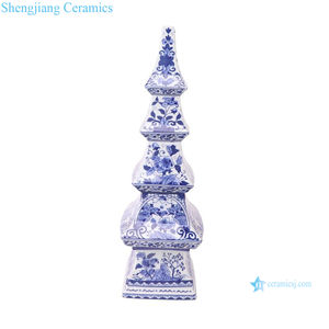 Patrón de torre de flores de pájaro azul y blanco, escultura de <span class=keywords><strong>Pagoda</strong></span> de cerámica, árboles, formas, estatuas para el hogar, decoración de Navidad, RZSi58-E-F - Product Image 6