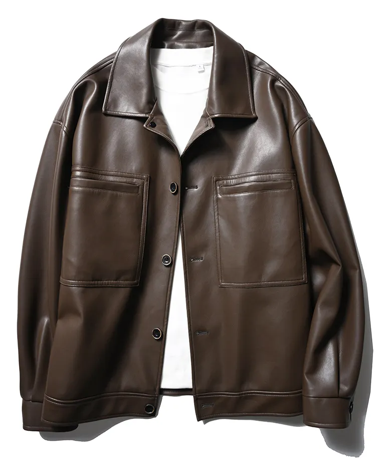 Fashionable customized Brown Goatskin Leather Bomber Jacket genuine leather jacket men
