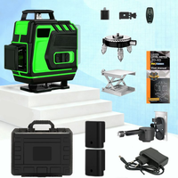 Niveau laser vert 3D 4D avec télécommande, 2 batteries, chargeur et sac de transport pour la construction