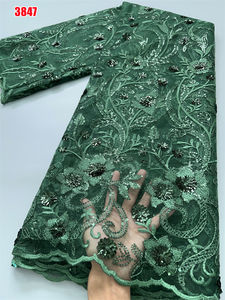 3847 프랑스 얇은 명주 그물 메쉬 레이스 원단 5 야드 도매 아프리카 자수 그물 레이스 신부 웨딩 드레스에 대 한 스팽글과 - Product Image 4