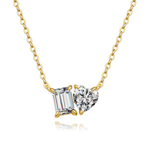 Collana di nozze di lusso in pietra doppia Moissanite <span class=keywords><strong>D</strong></span> colore VVS cuore smeraldo ciondolo 18K giallo oro piatto <span class=keywords><strong>925</strong></span> <span class=keywords><strong>argento</strong></span> per le donne - Product Image 1