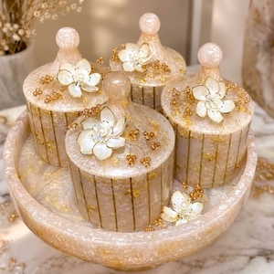 Ensemble de pots de mariage de luxe avec embellissements floraux délicats, contenants de rangement en résine écologiques - Product Image 1