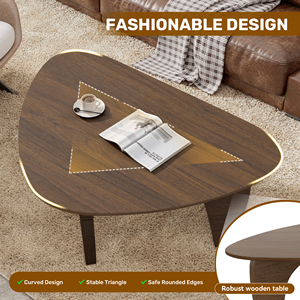 Modern Contemporary Minimalist <b>Triangle</b> Coffee Table Curved <b>Wooden</b> Support Base Durable Eco-Friendly Design for Living Room Home - Product Image 4