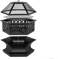 Brasero hexagonal en acier pour bois, avec couvercle en maille ignifuge, revêtement poudré, portable pour patio, jardin, camping