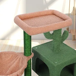 Yeni toptan kedi ağaç evi tırmanma çerçeve sevimli lüks yeşil büyük Sisal Pet kedi ağacı kulesi