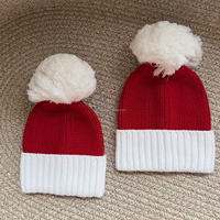 Bonnet de Noël 2026 rouge à pompon pour nouveau-né, en coton tricoté chaud avec bord blanc, livraison rapide, bonnets faits main