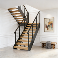 Escalier flottant préfabriqué YU, design moderne en acier au carbone et marches en bois de chêne, pour l'intérieur des maisons