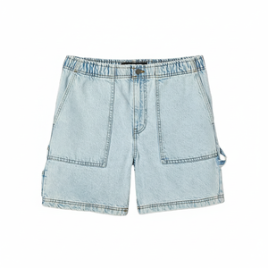 กางเกงขาสั้นผ้ายีนส์สำหรับผู้ชายกางเกงขาสั้นผ้ายีนส์แบบผ่าตรงมีการฉีกขาดสีฟ้าสำหรับผู้ชายกางเกงยีนส์แบบเรียบง่ายงานตามสั่ง2025 - Product Image 1