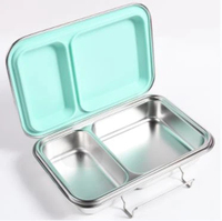 Aohea Diviseur Boîte à bento en acier inoxydable pour enfants Boîte à lunch en silicone étanche Boîte à lunch en acier à 2 compartiments