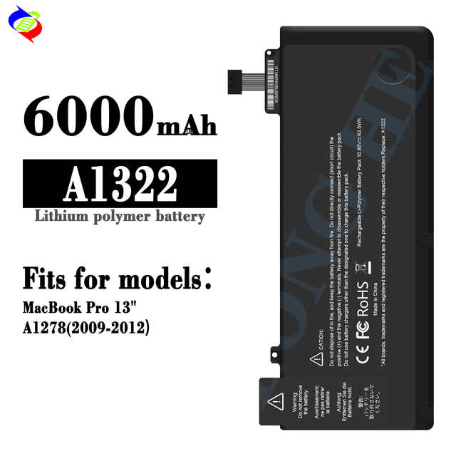 New Laptop Battery A1322 for MacBook Pro 13" A1278 2009-2012 Year 10.95V 63.5WH Laptop Battery
