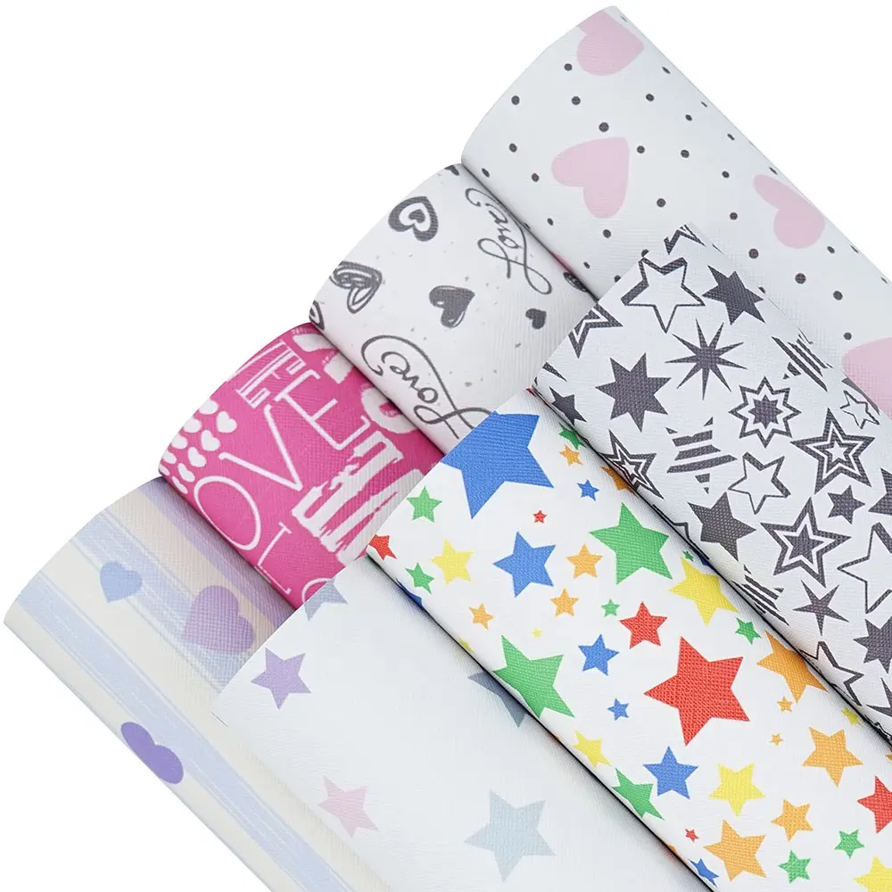 A4 popular Star Heart Printed Faux Leather Fabric Papers for Crafts Handmade Hair bow Earrings Bag home Decoration