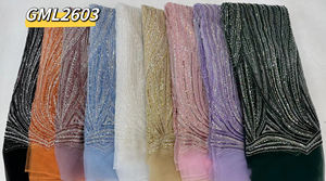 Nieuwste Luxe Zware Strass Handgemaakte Kralen Kant Stof Hoge Kwaliteit Borduurwerk Handgemaakt Frans Met Pailletten Tule Bruiloft - Product Image 6