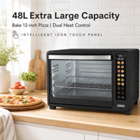 Four électrique professionnel de 48 L, four de comptoir pour la cuisson, grande fenêtre de visualisation, modes de cuisson multiples