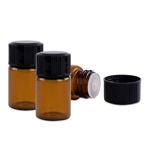 Échantillon de flacons cosmétiques ronds vides en plastique avec couvercle, 1ml, 2ml, 5ml, couleur marron ambré, pour crème visage, crème contour des yeux, lotion, parfum, huile essentielle - Product Image 2
