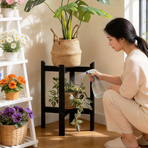 Soporte para macetas de balcón, soporte para macetas de sala de estar, soporte de madera para plantas suculentas, móvil, para interiores. - Product Image 2
