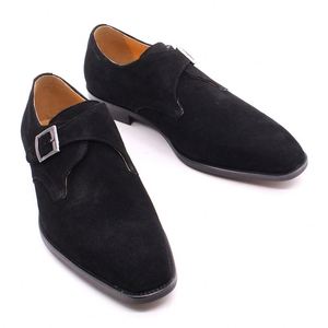 Mocasines Clásicos de Cuero de Búfalo Negro-Marrón para Hombre, Estilo Monk con Hebilla, Zapatos Casuales de Negocios, Aumentan la Altura, Impermeables y Antideslizantes - Product Image 2