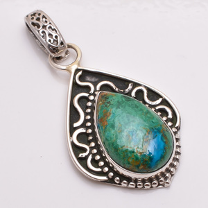 Argent Sterling 925 Argent Antique Naturel Vert Cuivre Turquoise Pierres Précieuses Bijoux Faits À La Main Conception Personnalisée Collection Exclusive - Product Image 4