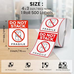Autocollants d'avertissement fragiles à grands caractères, étiquettes autocollantes rouges pour cartons d'expédition, boîtes de déménagement et protection des emballages de fret - Product Image 3