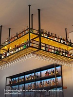 Meuble de bar moderne en métal éclairé pour la maison, avec rangement suspendu pour verres à vin