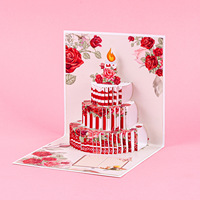 Tarjeta de Cumpleaños 3D Pop-Up con Diseño de Pastel, 15x15cm, Tarjeta de Felicitación Cuadrada de Papel con Relieve y Estampado Dorado