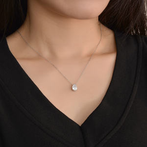 Kalung Liontin Rantai Perak Sterling 925 Berlapis Rhodium Model Bezel Pear Water Drop Zircon, Hadiah Wanita untuk Pesta dan Hari Jadi - Product Image 3