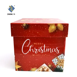 Deksel En Base Gift Verpakking Bruin Papier Doos Voor Kerst Cadeau Met Lint